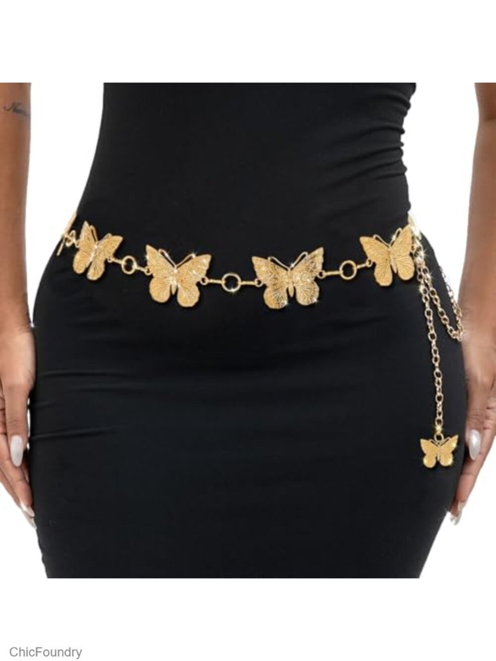 ELABEST Butterfly Waist Chain Belt Rhinestone Metal Turquoise Chunky Belt